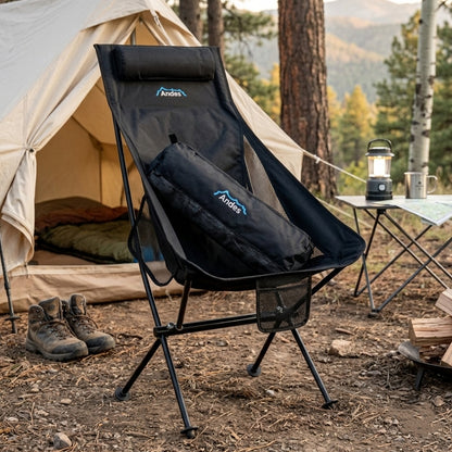 Andes Ultra Lightweight Folding High Back Camping Chairs 2 Pack | Outdoor Chairs with Drinks Holders & Carry Bags