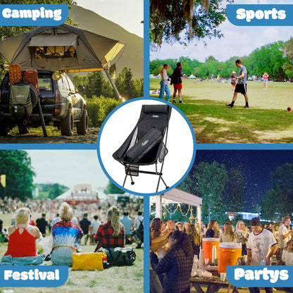 Andes Ultra Lightweight Folding High Back Camping Chairs 2 Pack | Outdoor Chairs with Drinks Holders & Carry Bags