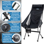 Andes Ultra Lightweight Folding High Back Camping Chair | Portable Aluminium Camping Chair with Carry Bag, Storage Pockets & Drinks Holder | Outdoor Chair for Camping, Fishing, Festivals & Hiking