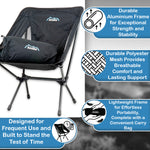Andes Ultra Lightweight Folding Low Back Camping Chairs 2 Pack | Compact Aluminium Outdoor Chairs with Carry Bags