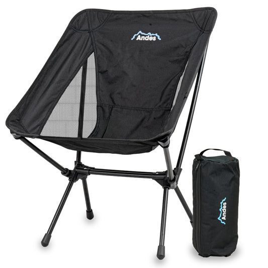 Andes Ultra Lightweight Folding Low Back Camping Chair | Compact Aluminium Outdoor Chair with Carry Bag