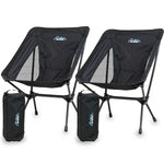 Andes Ultra Lightweight Folding Low Back Camping Chairs 2 Pack | Compact Aluminium Outdoor Chairs with Carry Bags
