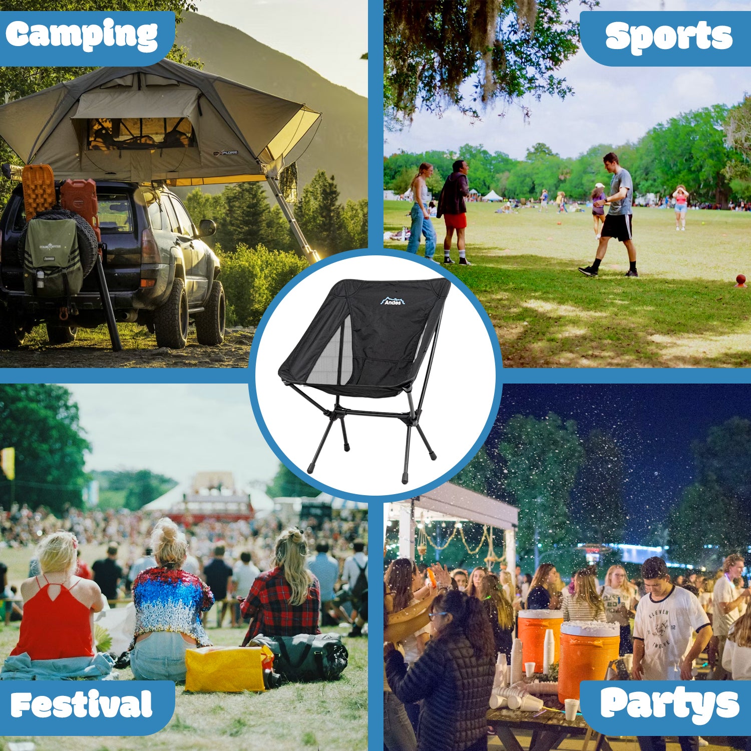 Andes Ultra Lightweight Folding Low Back Camping Chair | Compact Aluminium Outdoor Chair with Carry Bag