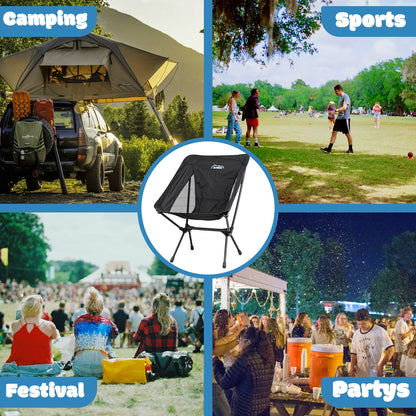 Andes Ultra Lightweight Folding Low Back Camping Chairs 2 Pack | Compact Aluminium Outdoor Chairs with Carry Bags