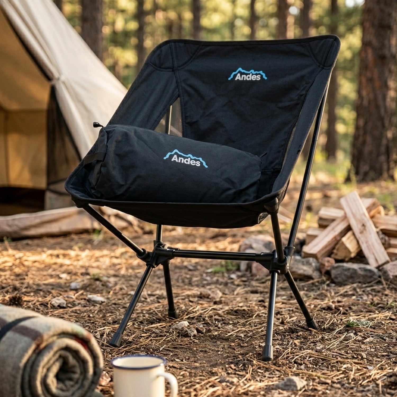 Andes Ultra Lightweight Folding Low Back Camping Chair | Compact Aluminium Outdoor Chair with Carry Bag