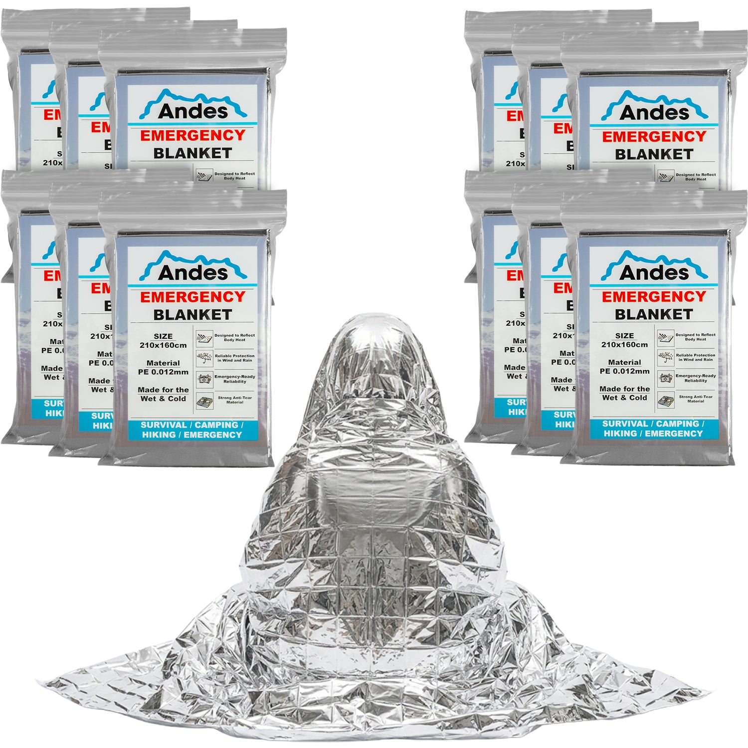 Emergency Silver Foil Survival Blanket 12 Pack | Reflective Outdoor Cover