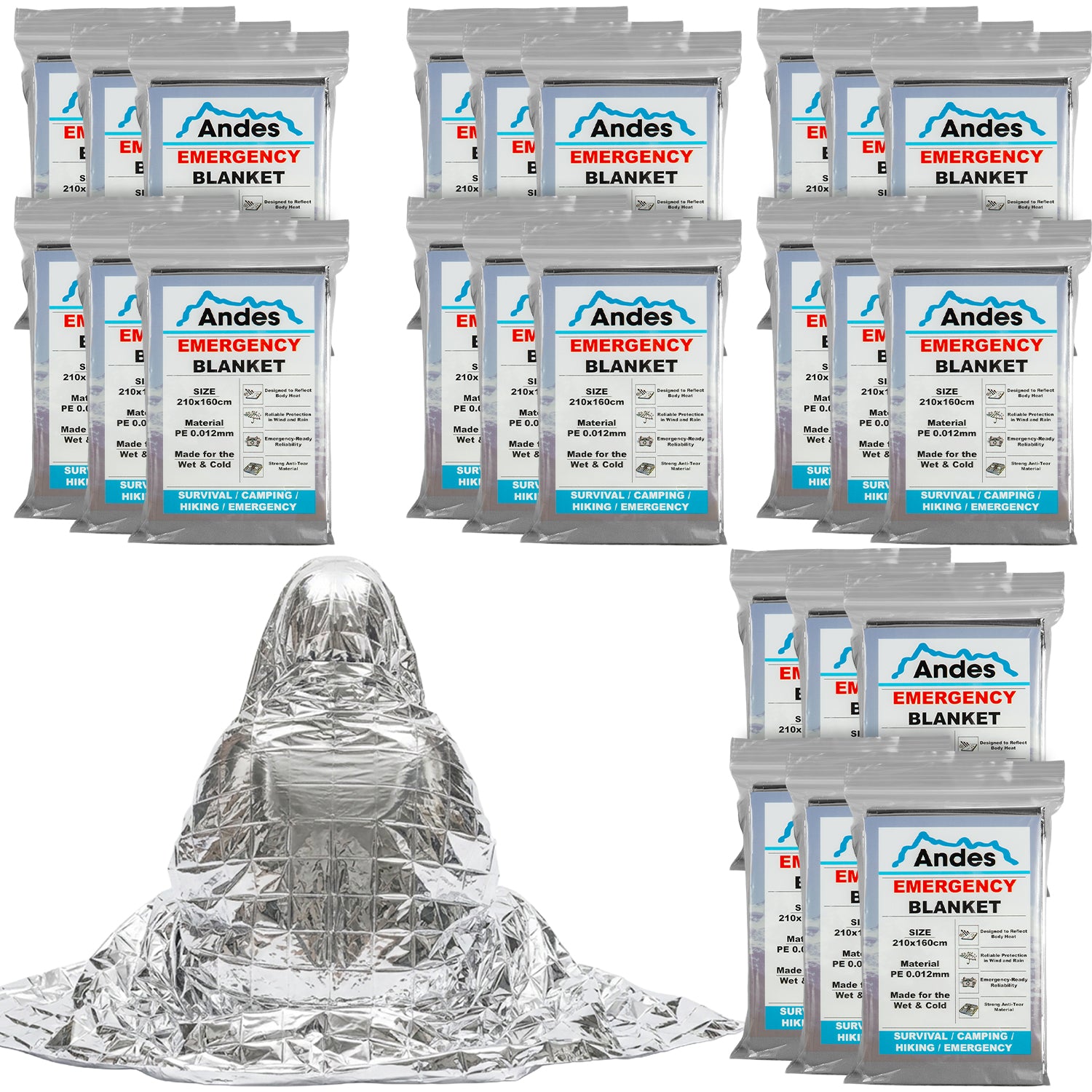 Emergency Silver Foil Survival Blanket 24 Pack | Reflective Outdoor Cover