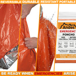 Andes Emergency Foil Survival Ponchos 10 Pack | Orange Reflective PE Cover