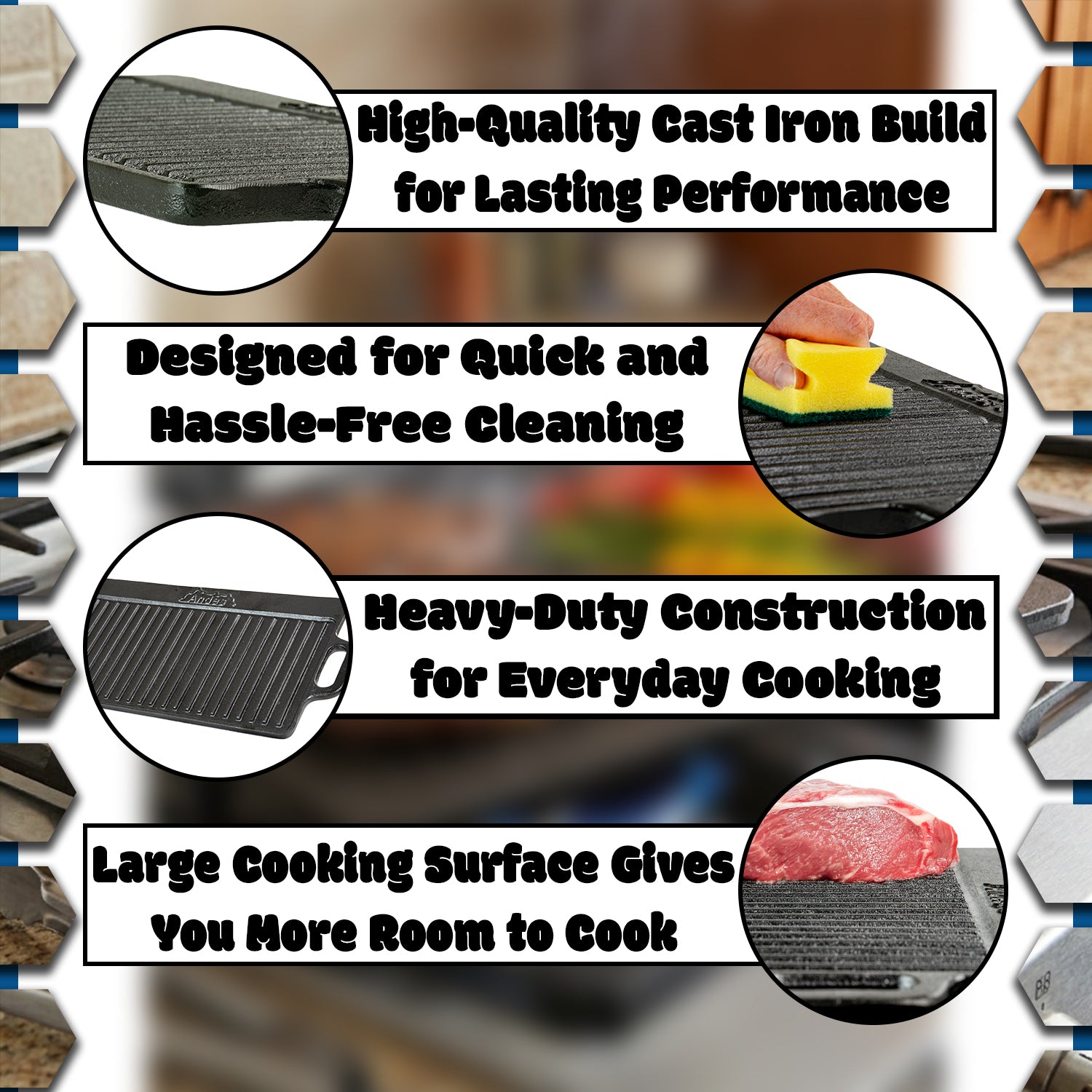 Andes Cast Iron Double Sided Grill Pan