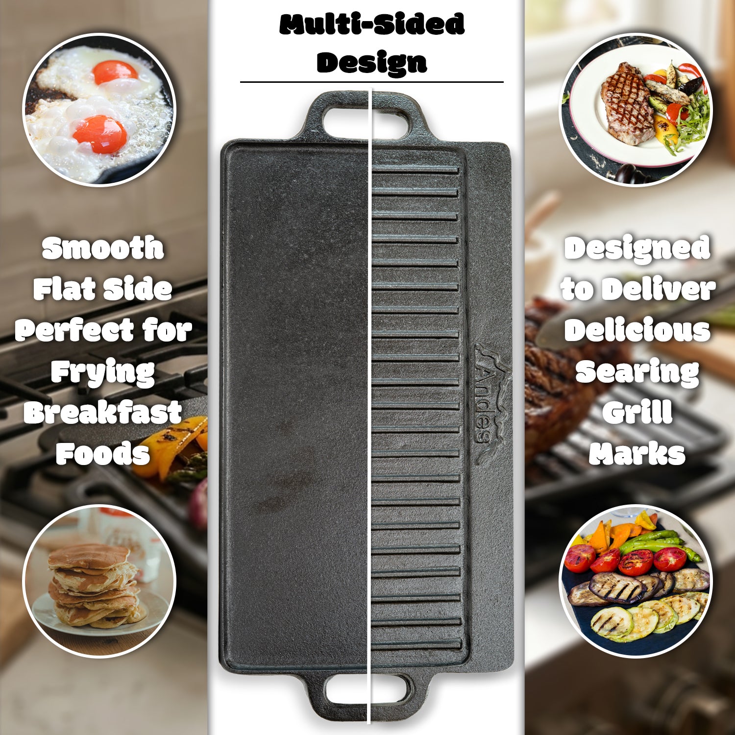 Andes Cast Iron Double Sided Grill Pan
