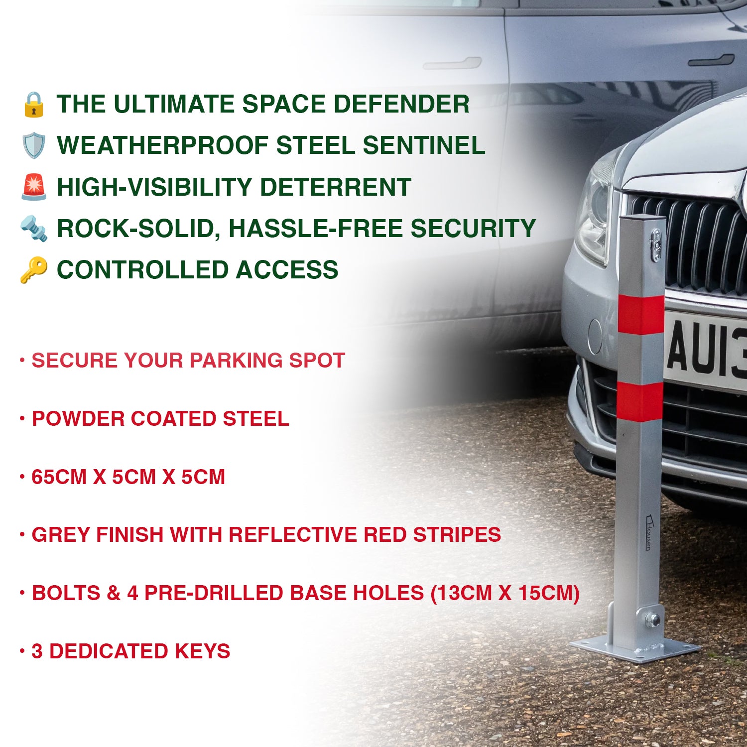 Hausen Folding Car Parking Barrier Post Vehicle Driveway Garage Security Bollard