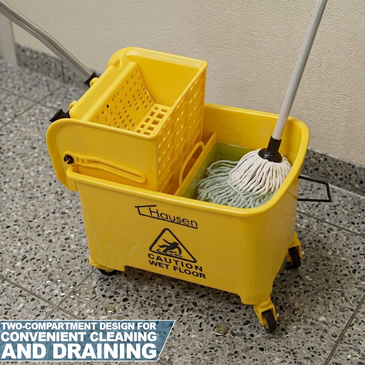 Hausen Kentucky Floor Mop Bucket with Wheels | Removable Mop Wringer
