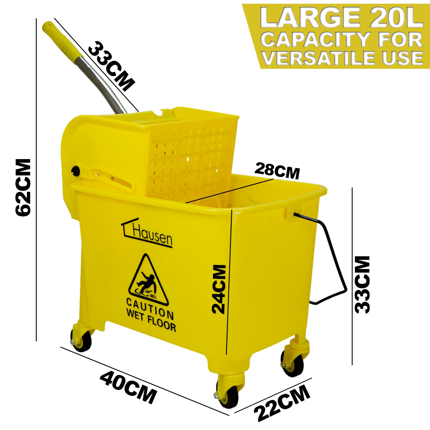 Hausen Kentucky Floor Mop Bucket with Wheels | Removable Mop Wringer