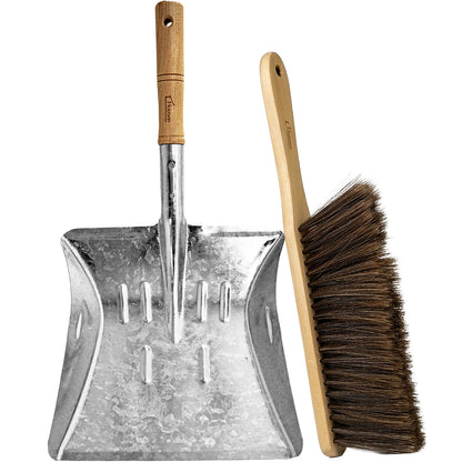 Hausen Metal Dustpan and Brush Set | Wooden Handles & Durable Bristles