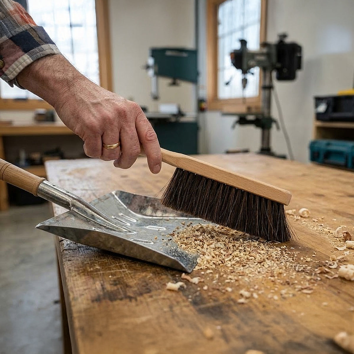 Hausen Metal Dustpan and Brush Set | Wooden Handles & Durable Bristles