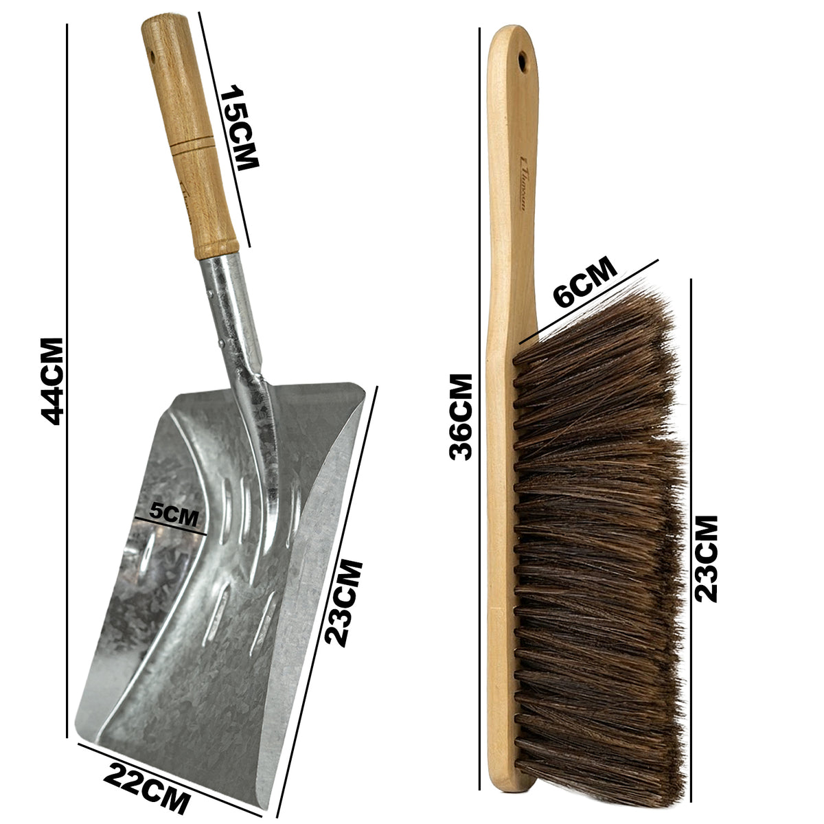 Hausen Metal Dustpan and Brush Set | Wooden Handles & Durable Bristles