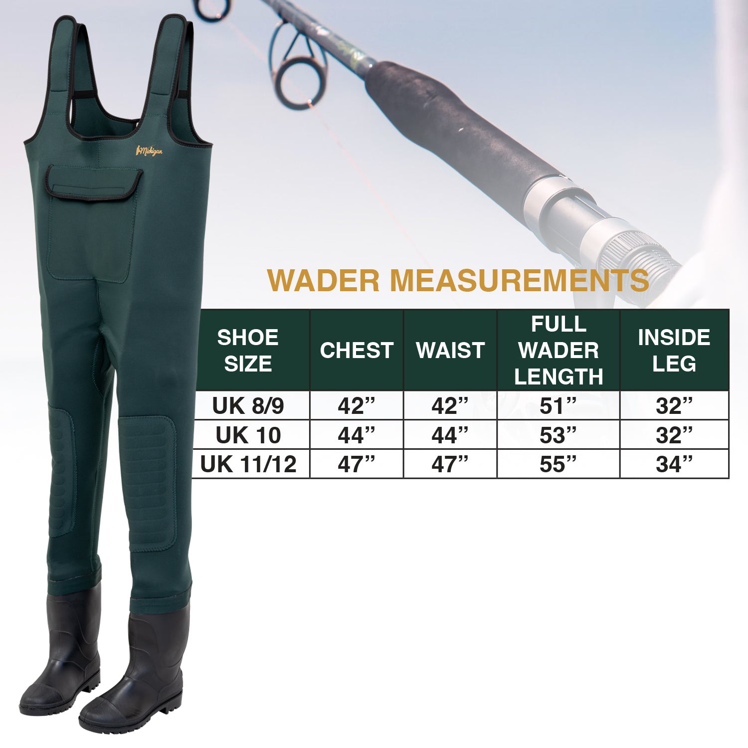 Michigan Waterproof Neoprene Chest Waders for Fishing & Hunting with PVC Boot