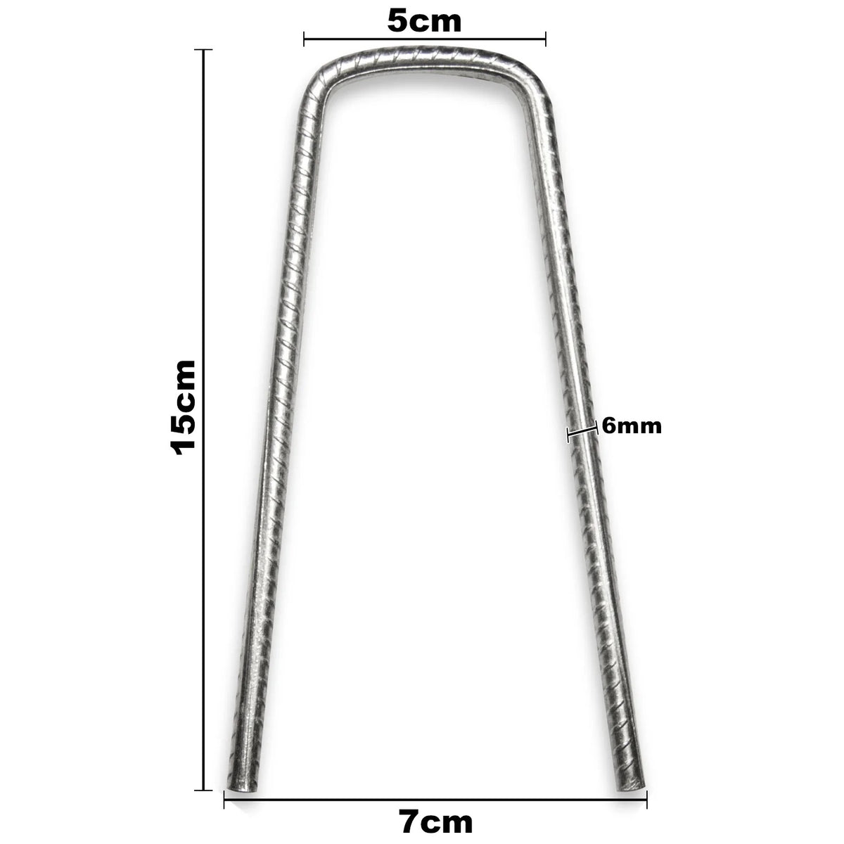 Woodside 100 Pack 6mm Heavy Duty Galvanised Rebar U-Pins – Strong Garden Fixing Pegs for Artificial Grass, Turf and Weed Membrane