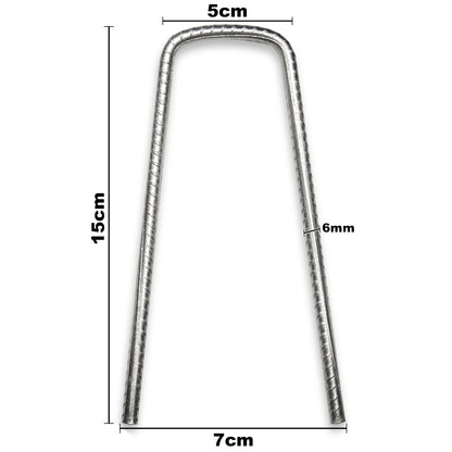 Woodside 100 Pack 6mm Heavy Duty Galvanised Rebar U-Pins – Strong Garden Fixing Pegs for Artificial Grass, Turf and Weed Membrane