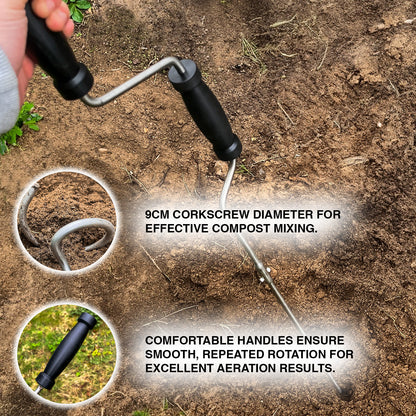 Woodside Heavy Duty Stainless Steel Crank Handle Compost Aerator Mixing Tool