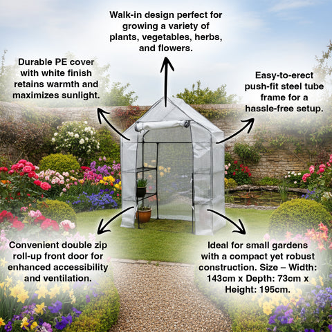 Woodside Walk-in Greenhouse with Netted PE Cover 4 Shelves Steel Frame