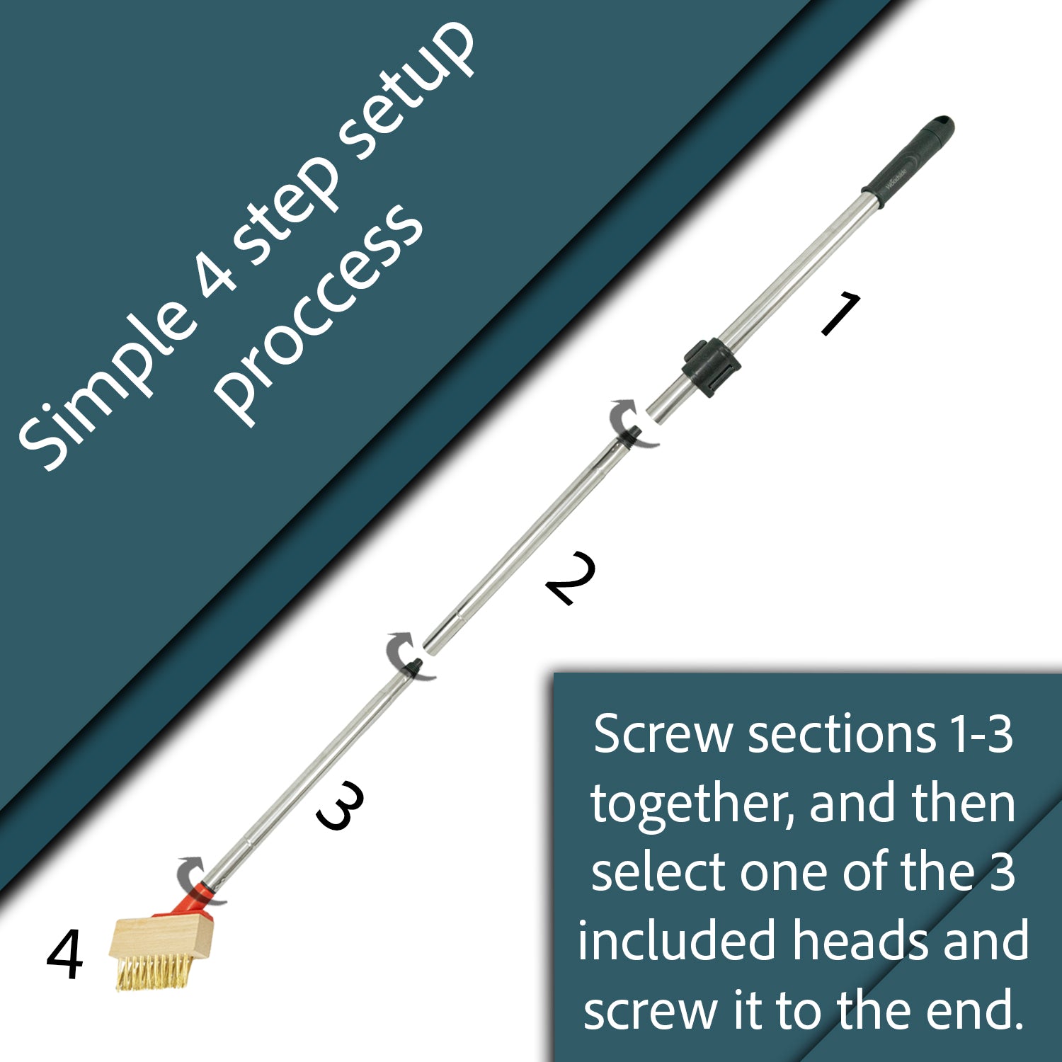 Woodside Telescopic Weed Removal Brush with 3 Wire Heads Patio & Block Paving Scraper Tool