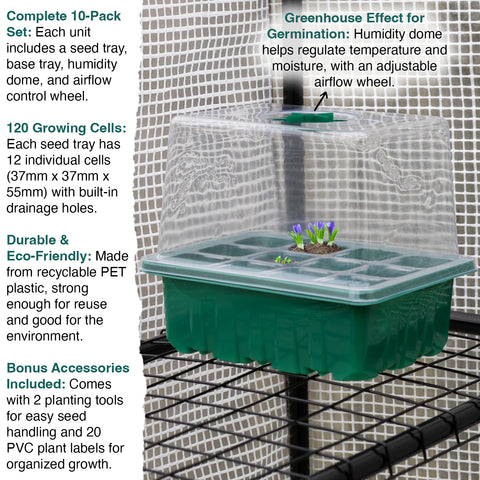 10 x Woodside Seed Tray Propagator Set Reusable Germination Tray Kit 120 Cells