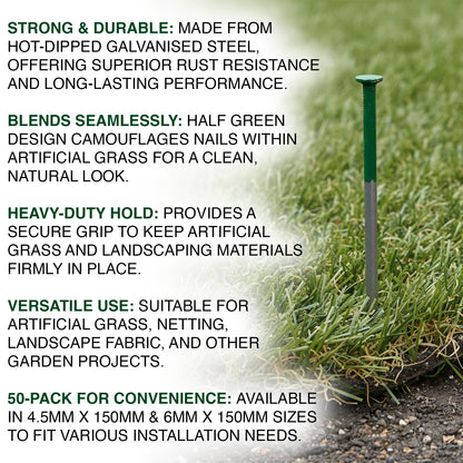 Woodside Half Green Heavy Duty Artificial Grass/Fake Lawn Nails – 50 Pack