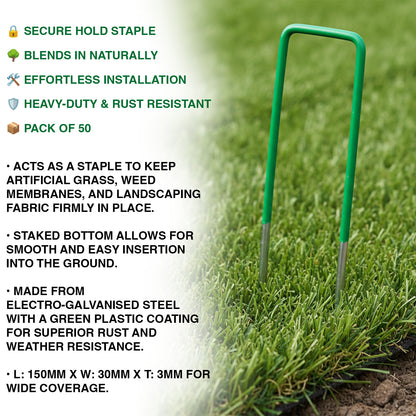 Woodside Galvanised Steel Artificial Grass/Turf U-Pins/Weed Membrane Staples x 50