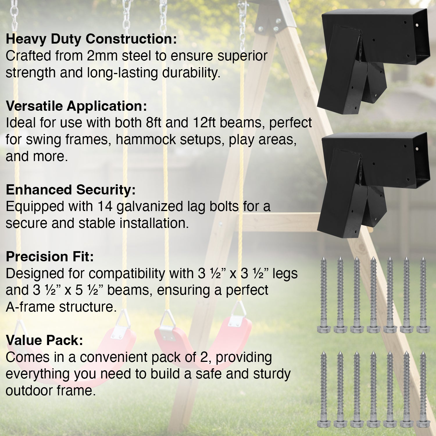 Woodside Steel A-Frame Swing Brackets - Heavy Duty 2 Pack for Swings & Hammocks