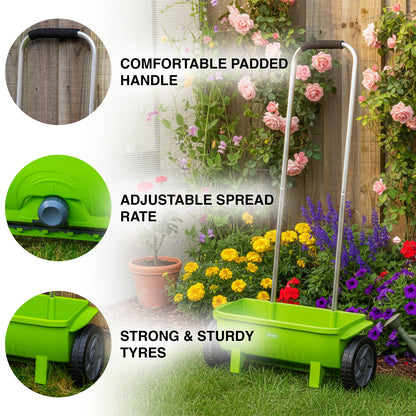 Woodside 10L Lawn/Grass Seed Spreader for Granular Fertiliser and Feed Treatment