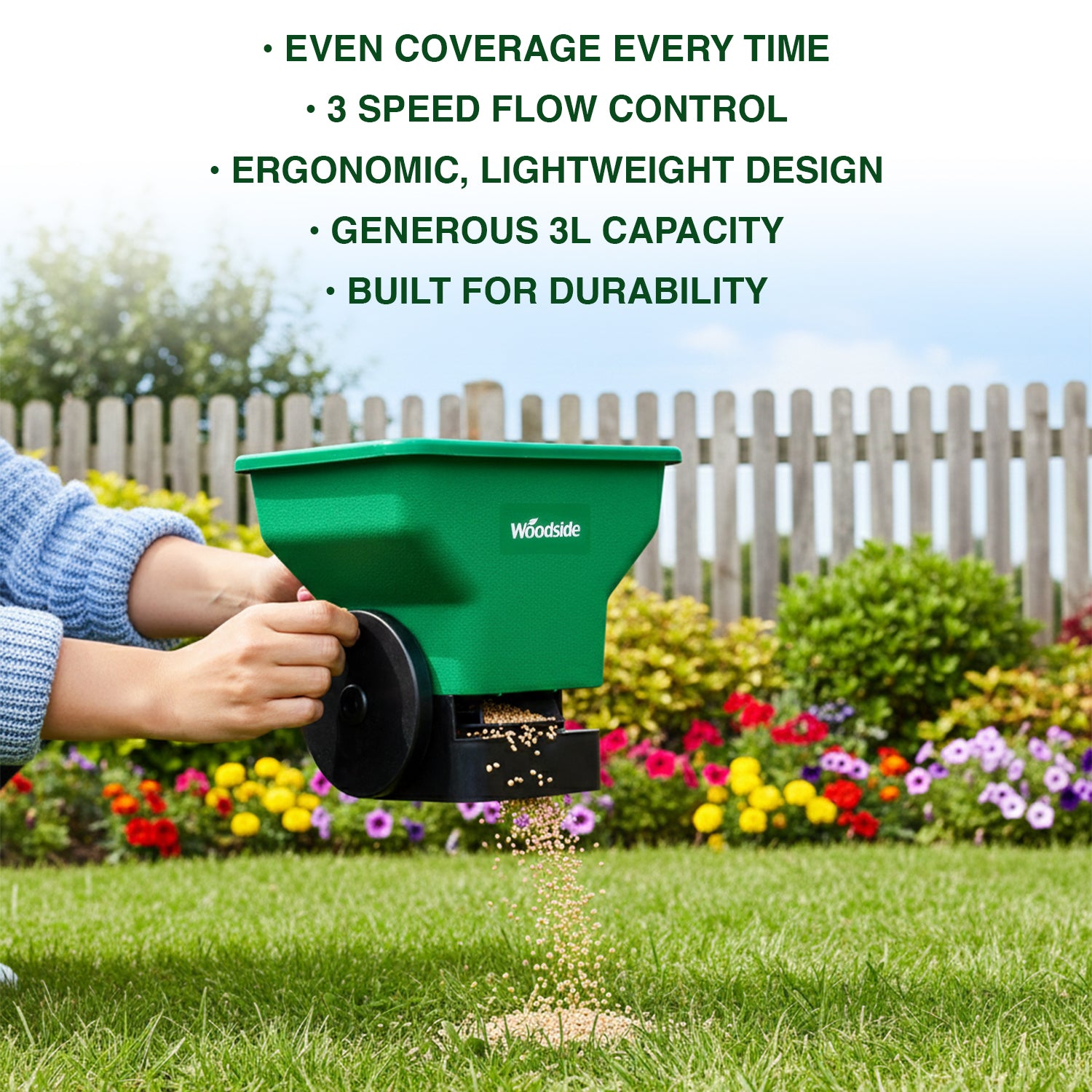 Woodside 3L Handheld Seed Spreader Lightweight Garden Lawn/Grass Fertiliser Tool