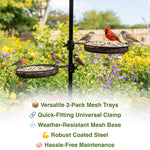 Woodside Mesh Bird Feeder Tray w/ Universal 22mm Pole Clamp Garden Seed/Nut Dish 2 Pack