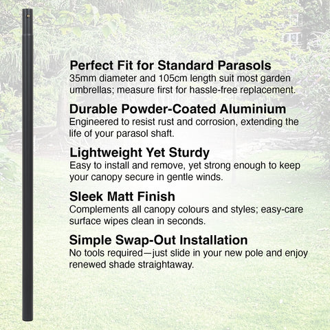 Woodside 35mm Replacement Parasol Pole 105cm Powder Coated Aluminium Garden Umbrella