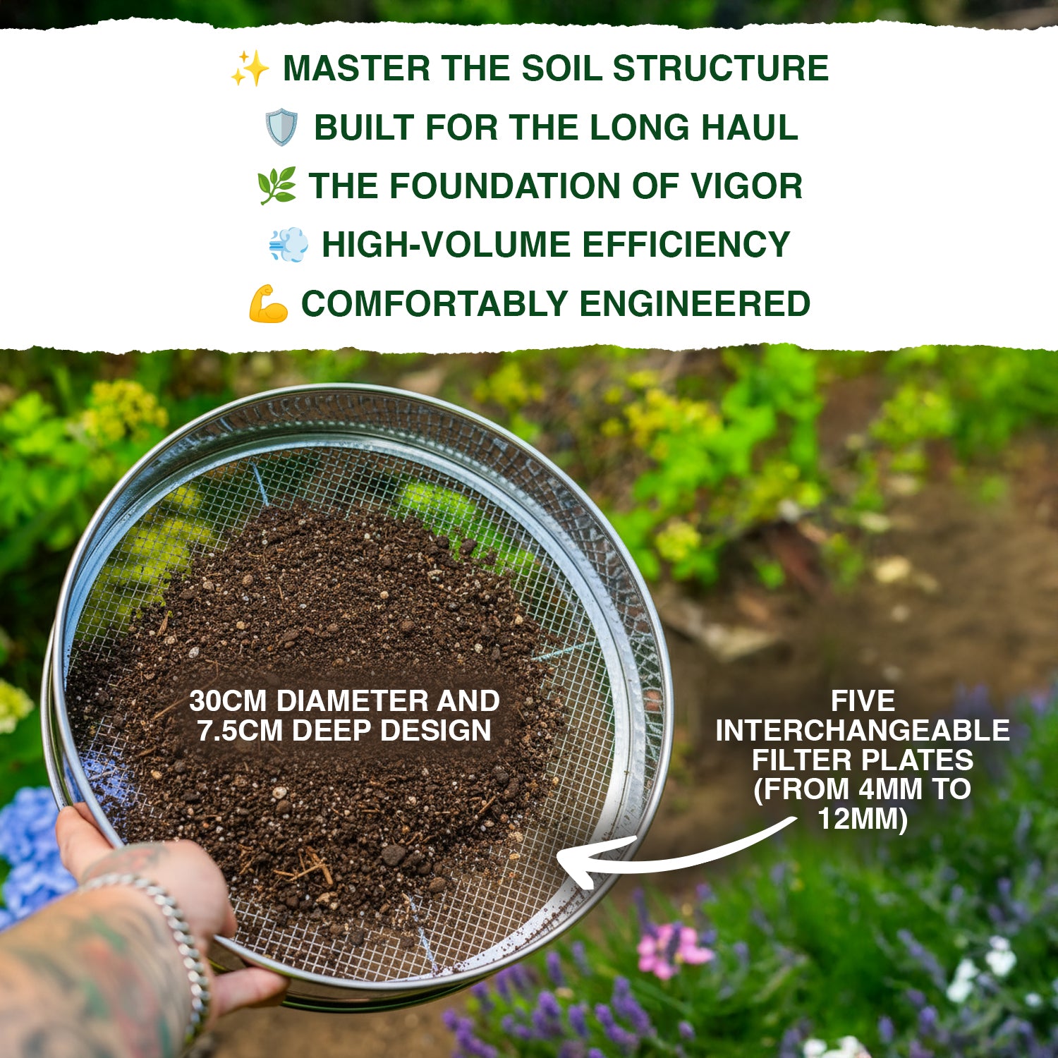 Woodside Garden Soil Sieve Riddle 5 Filter Mesh Compost Potting Sifter Large 30cm 4-12mm