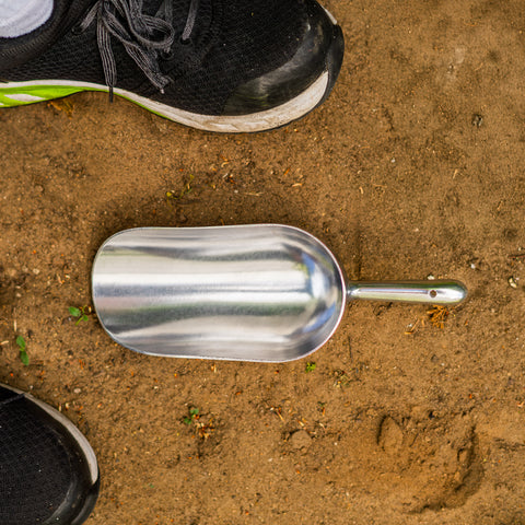 Woodside heavy-duty aluminium potting shovel, pet and bird feed scoop, and seed dispenser.