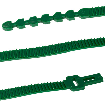Pack of 10 Woodside reusable PVC tree support straps with interlocking design, includes 25×1.5 cm and 35×1.7 cm sizes.