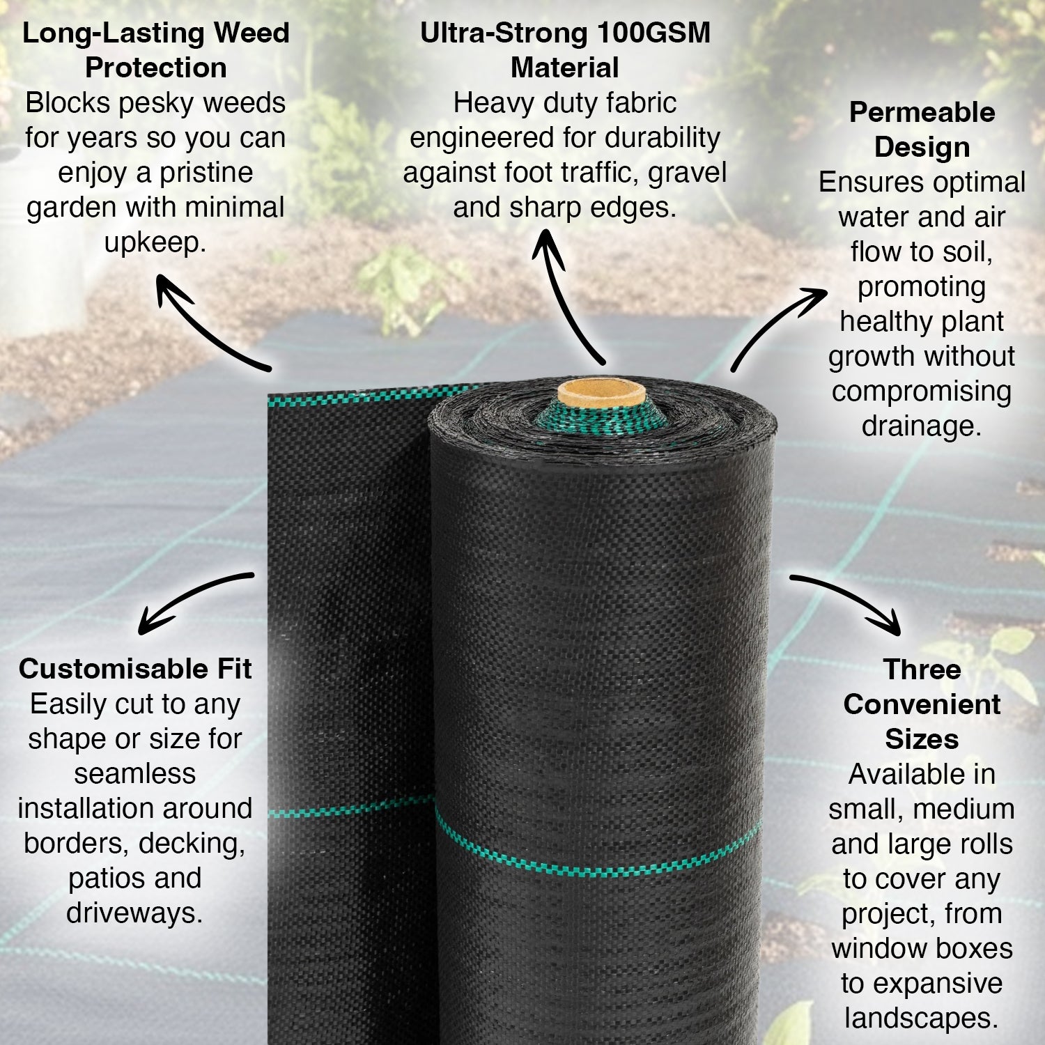 Woodside 100GSM Weed Control Fabric Heavy Duty Garden Border Landscaping Cover Membrane