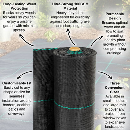 Woodside 100GSM Weed Control Fabric Heavy Duty Garden Border Landscaping Cover Membrane