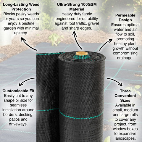 Woodside 100GSM Weed Control Fabric Heavy Duty Garden Border Landscaping Cover Membrane
