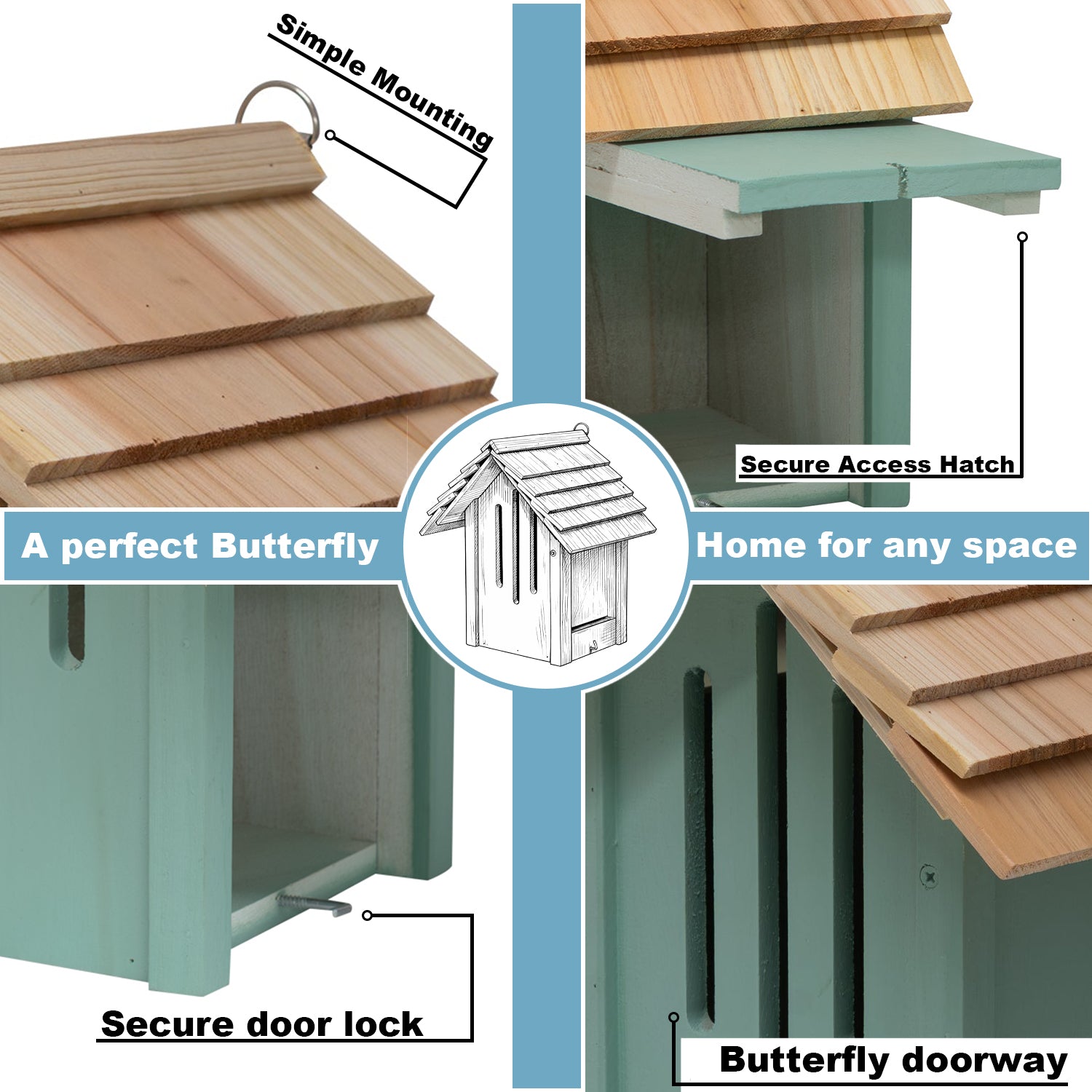 Woodside Butterfly House Insect Hotel – Wall Mounted Wooden Bug Habitat with Side Door