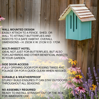 Woodside Butterfly House Insect Hotel – Wall Mounted Wooden Bug Habitat with Side Door