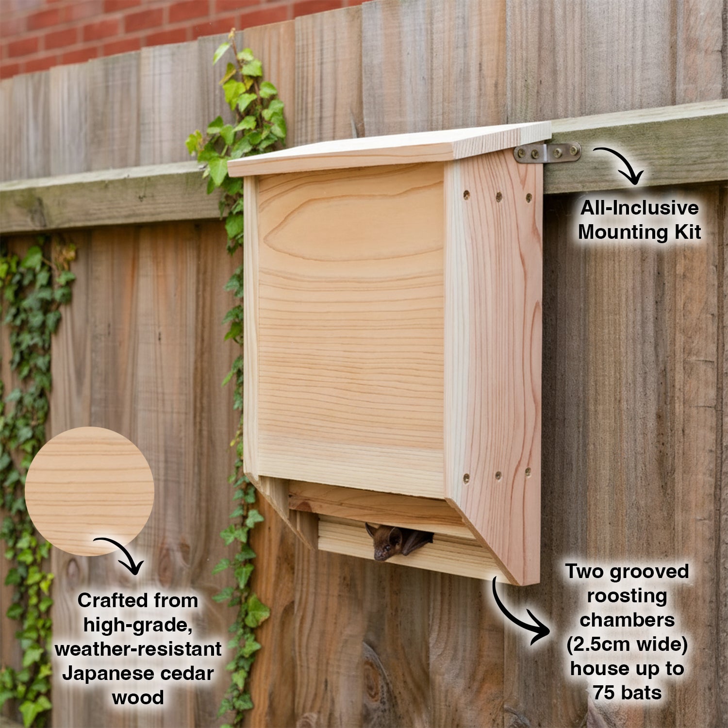 Wooden Bat House Box for Roosting & Nesting 2 Chamber Garden Habitat Natural