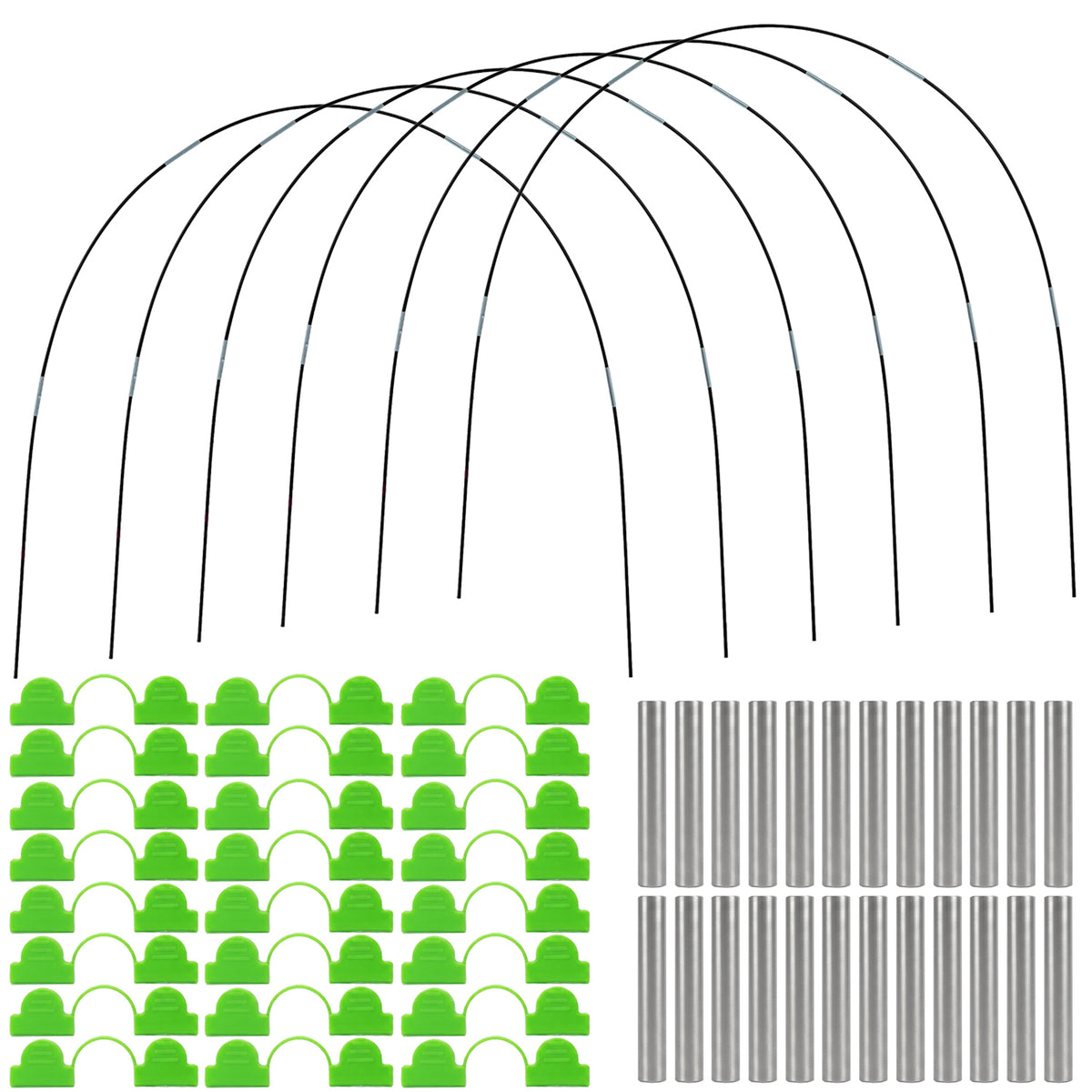Woodside Greenhouse Tunnel Hoops Kit – 30 Fibreglass Poles with Joints & Clips – Create 70cm, 90cm or 110cm Wide Hoops – DIY Plant Protection Frame