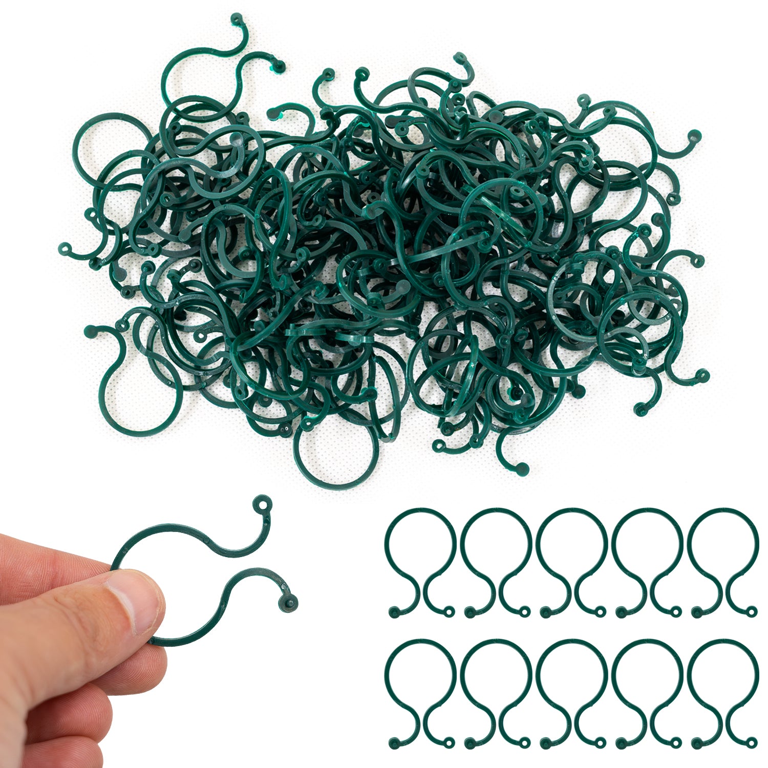 Pack of 200 Woodside twisty plant support clips for securing plants to canes, stakes, and garden lights.