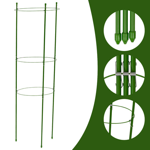 Woodside Garden Plant Support Rings Growing Cages, Adjustable Stakes & Clips – 3 PACK