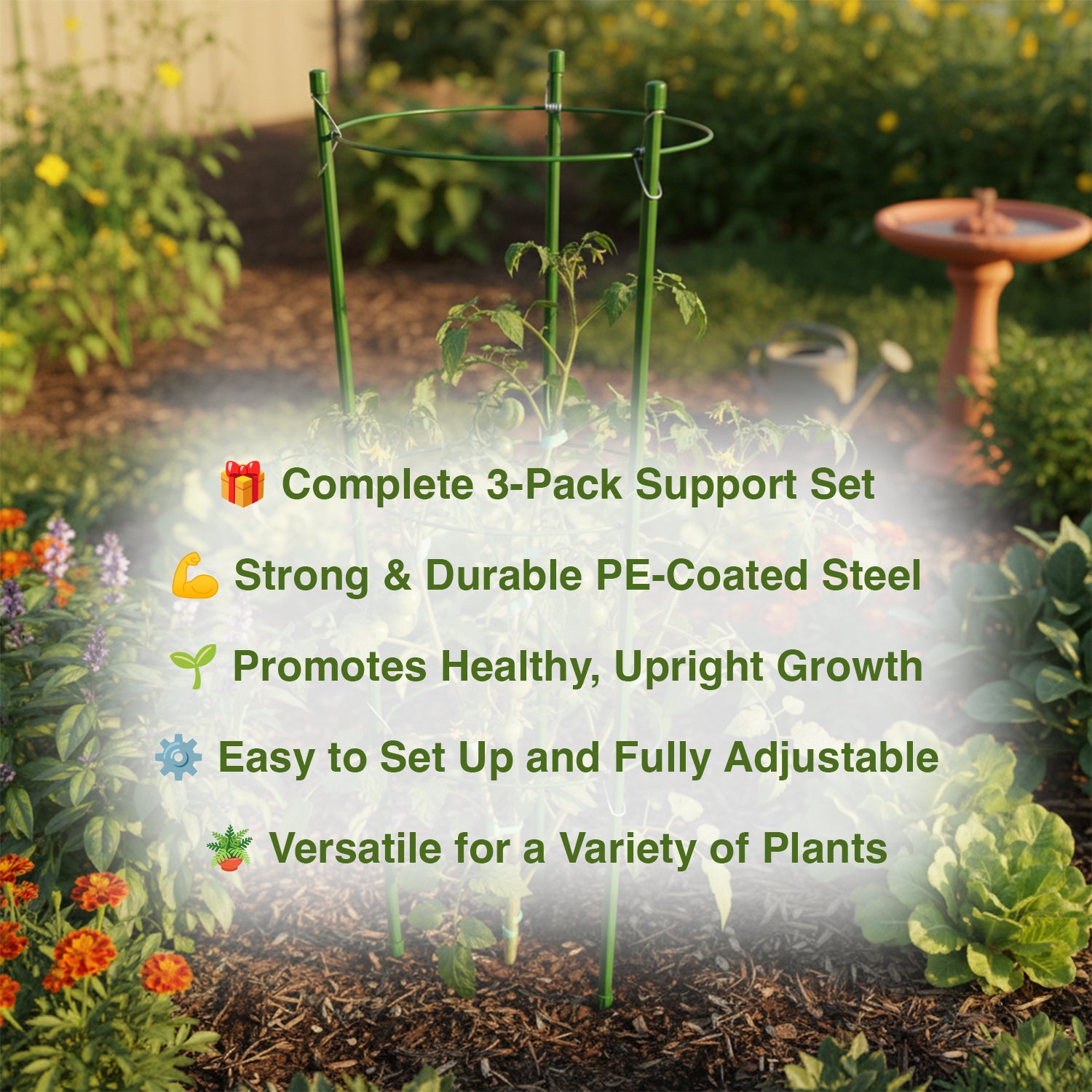 Woodside Garden Plant Support Rings Growing Cages, Adjustable Stakes & Clips – 3 PACK