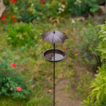 Woodside Cast Iron Bird Feeder Bath with Ground Stake & Umbrella – Seeds, Fat Balls, Nuts