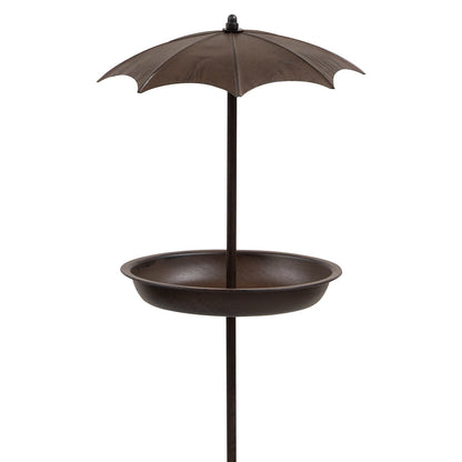 Woodside Cast Iron Bird Feeder Bath with Ground Stake & Umbrella – Seeds, Fat Balls, Nuts