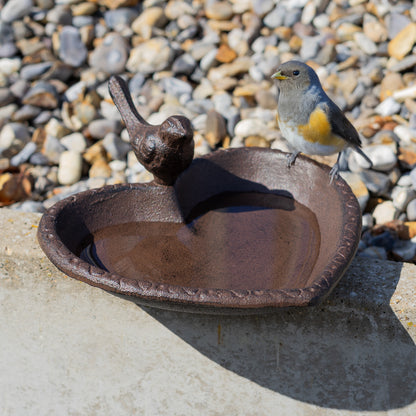 Woodside Cast Iron Bird Feeder & Bath Freestanding Heart Shaped Decorative Garden Ornament